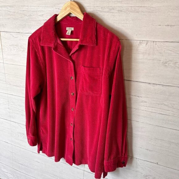 L.L. Bean Shacket Womens Size Medium Hot Pink Corduroy Button Down Cotton Fall - Picture 4 of 16